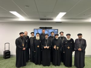 Archbishop Angaelos, Bishop Daniel, and visiting and diocese fathers.
