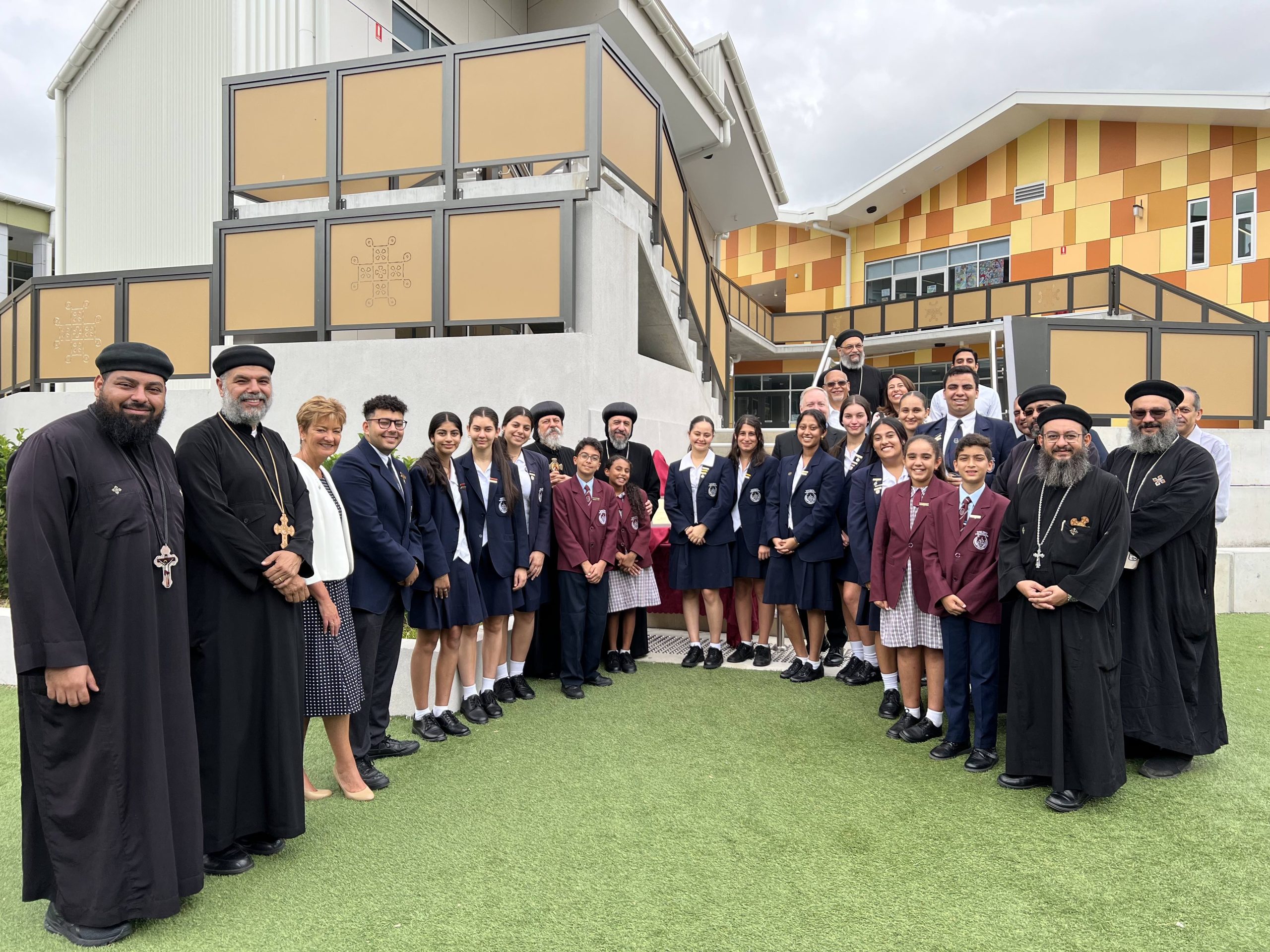 Outside the new primary school building.