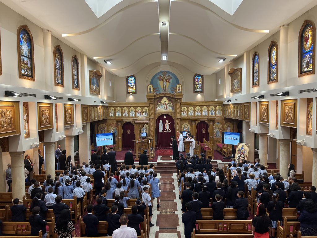 School assembly in St Mary & St Mina's Cathedral.